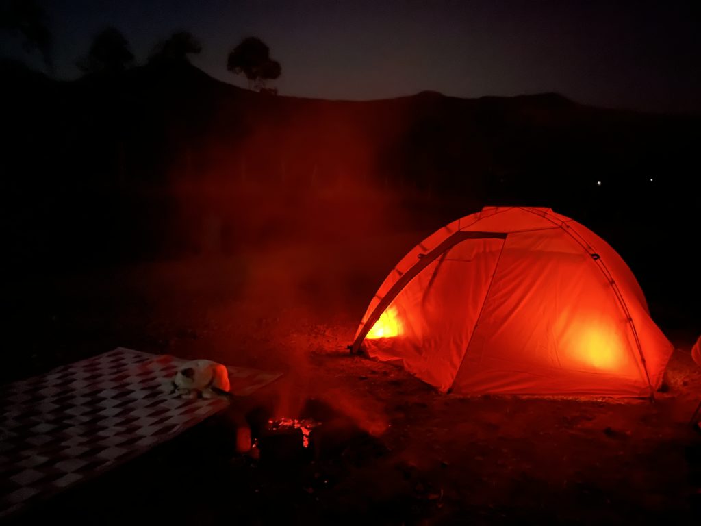 Tent with Bonfire at night